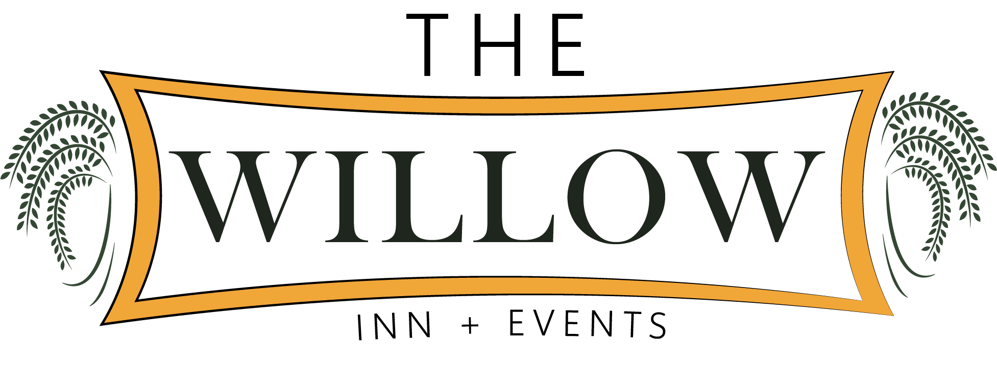 Willow brand logo with black, white, and orange colors and green willow branches.