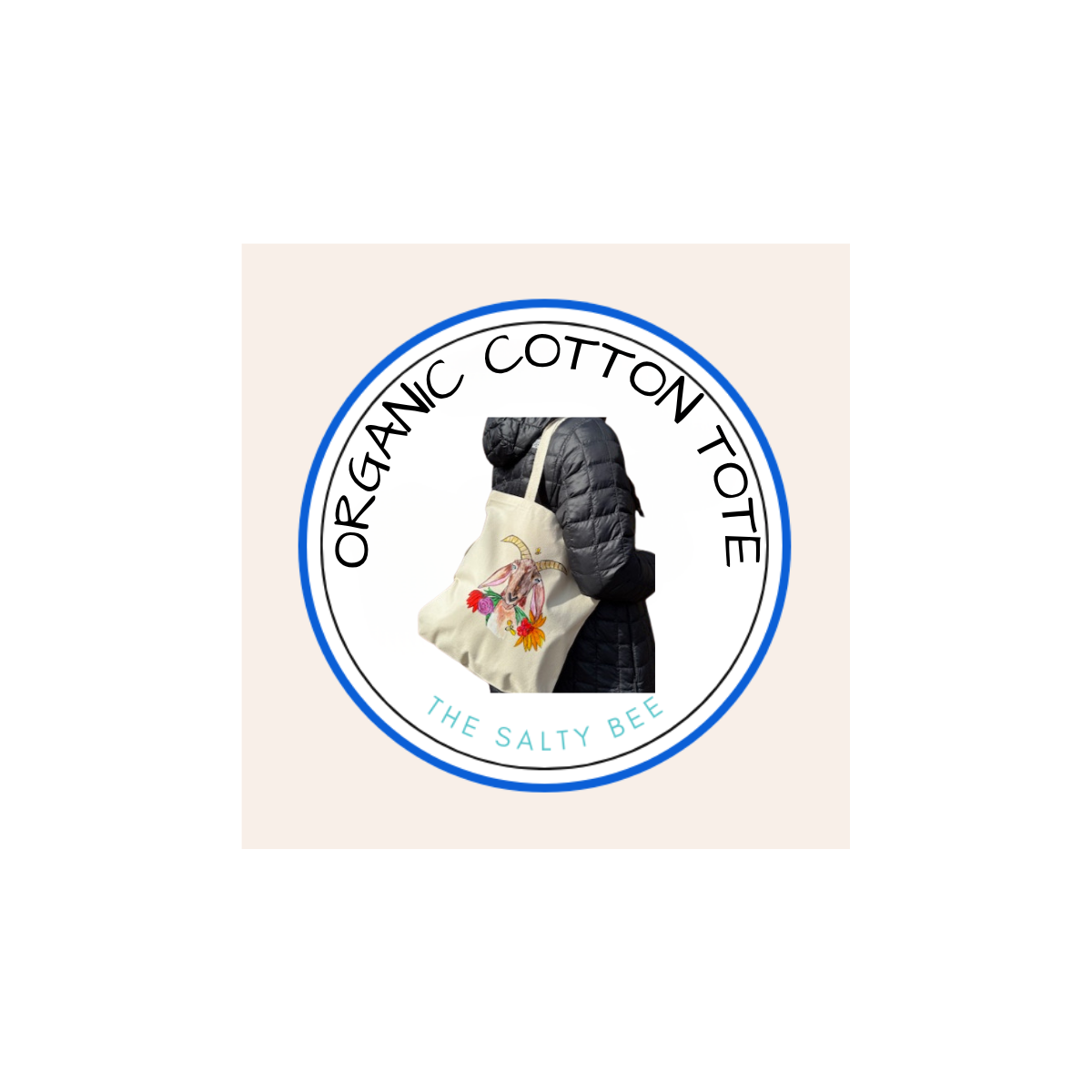 Large Organic Tote - Cotton with Goat & Flower Design