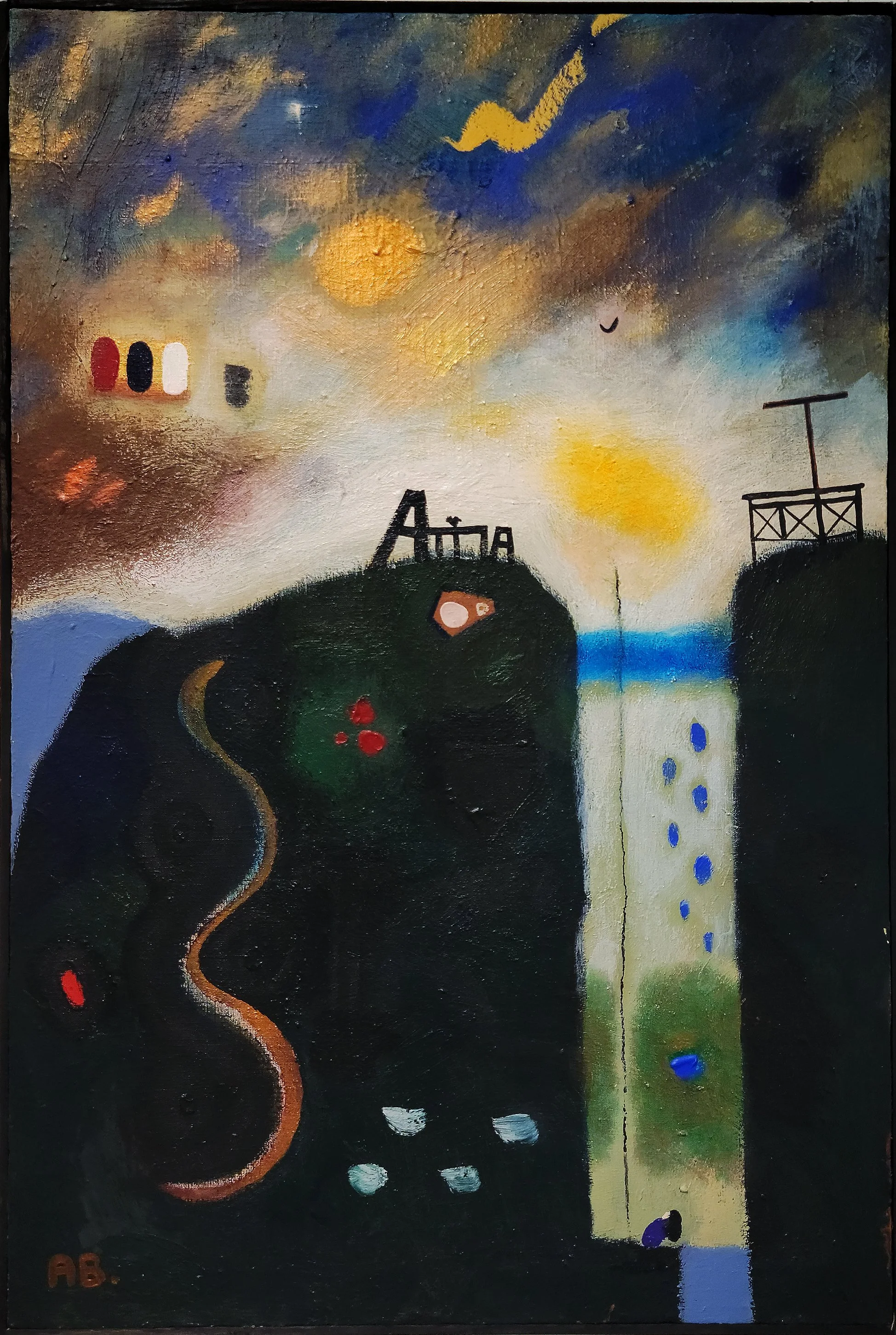Anton Balanchivadze - T. Mixed Media on Canvas. Exhibition "Seen At The Bridge" , Blue, Green Landscape 