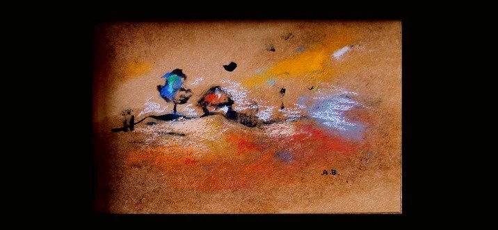Landscape. House - Oil Pastels on Paper 