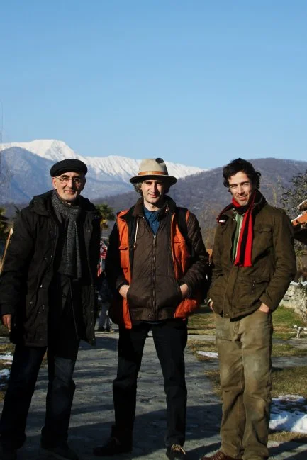 Artists Jemal Kukhalashvili, Anton Balanchivadze and Giorgi Vephkvadze  at the Lopota Lake, on Plein Air