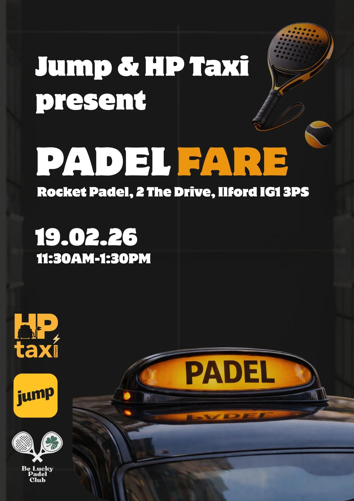 PADEL FARE - FREE PADEL FOR  BLACK CAB DRIVERS AND KNOWLEDGE STUDENTS