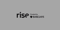 Logo of Rise, a product created by Barclays, on a gray background.