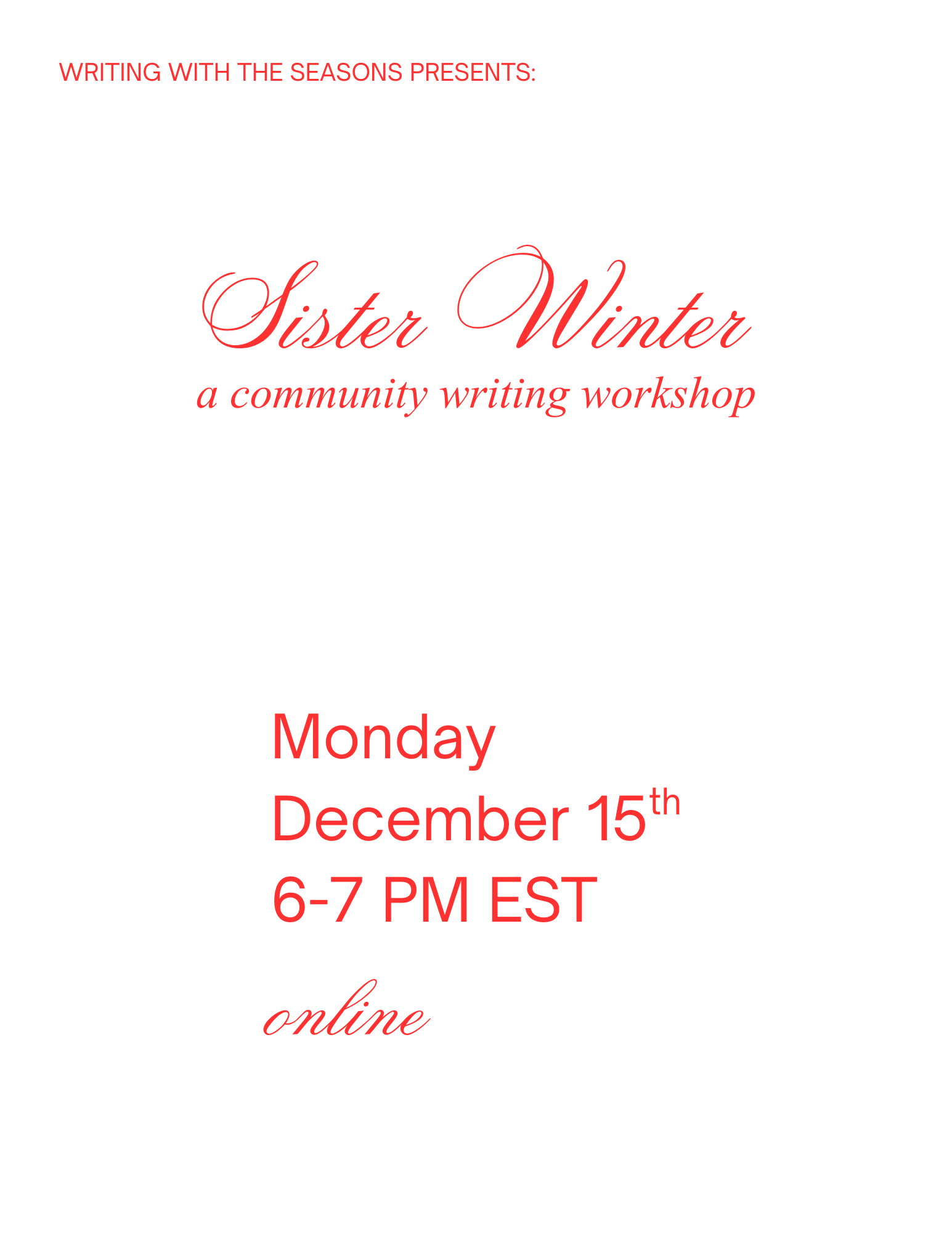 December Writing Workshop