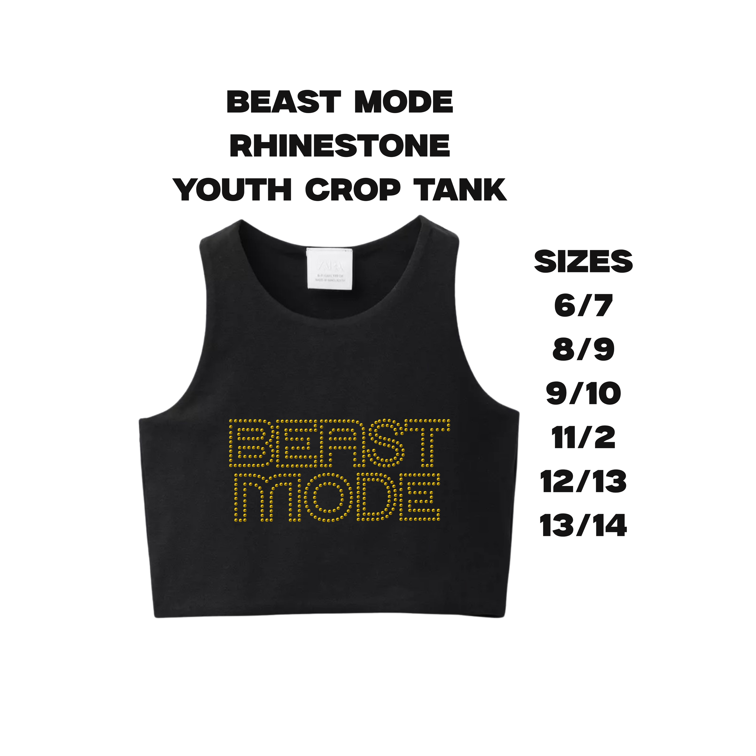 BEAST MODE Rhinestone Youth Crop Tank