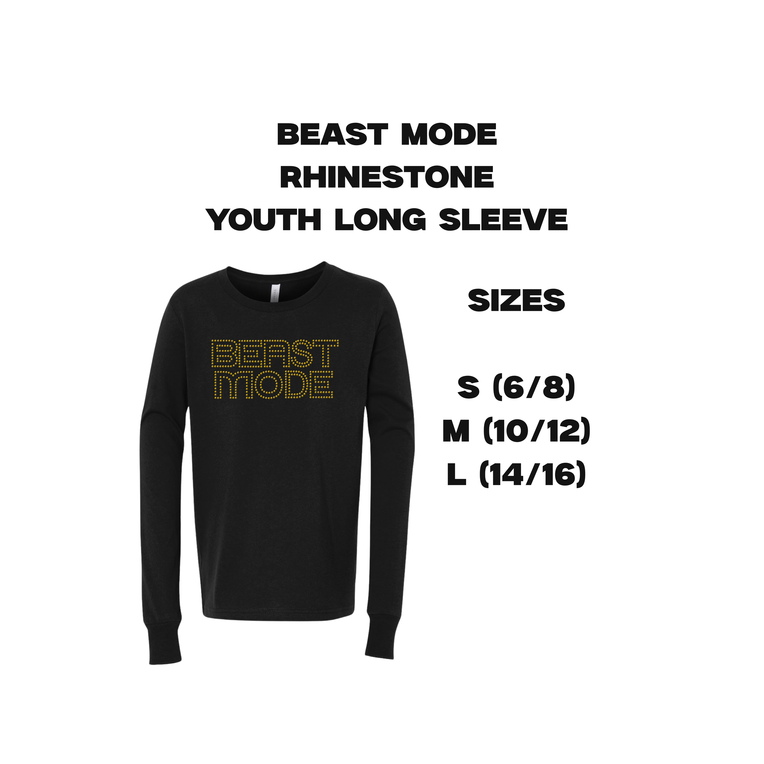 BEAST MODE Rhinestone Youth Long Sleeve Tee