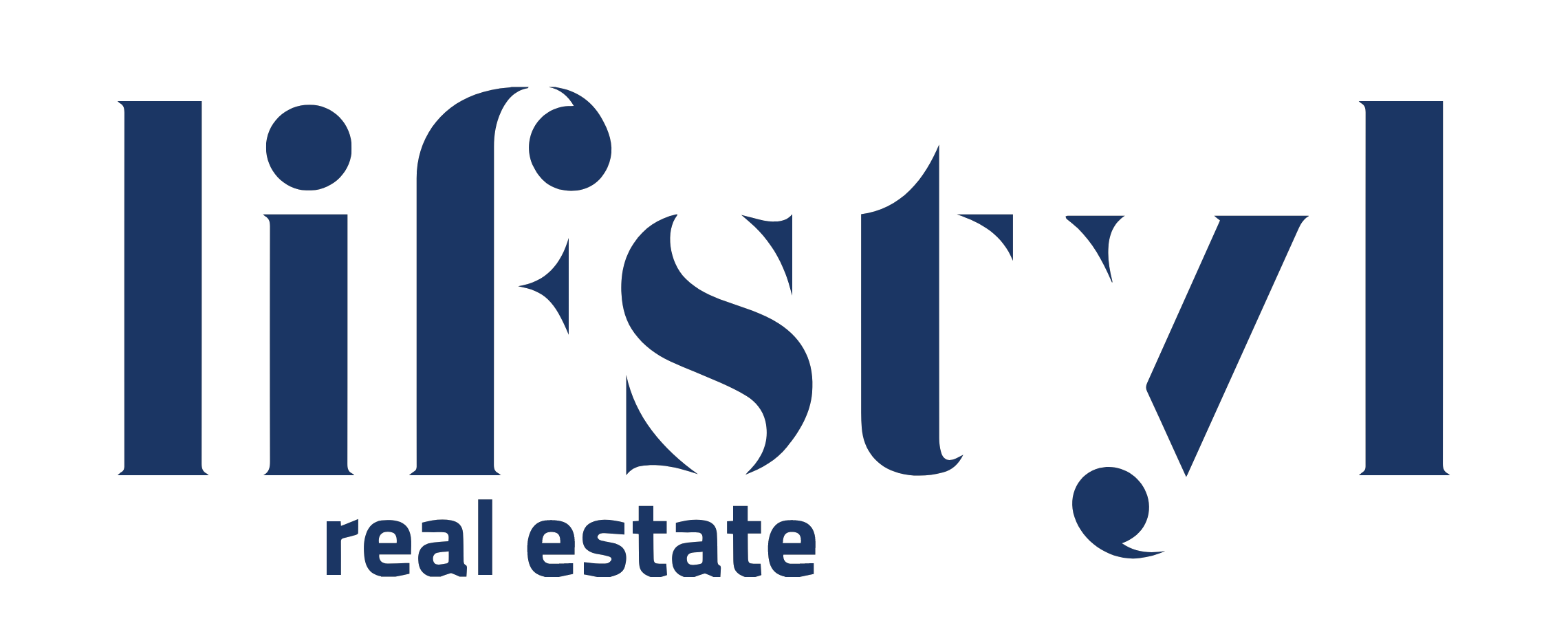 Logo for Lifstyle Real Estate in navy blue text with a stylized capital L and I in the word 'lifestyle'.