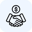 Icon of two hands shaking with a dollar sign above them, representing a financial or business agreement.