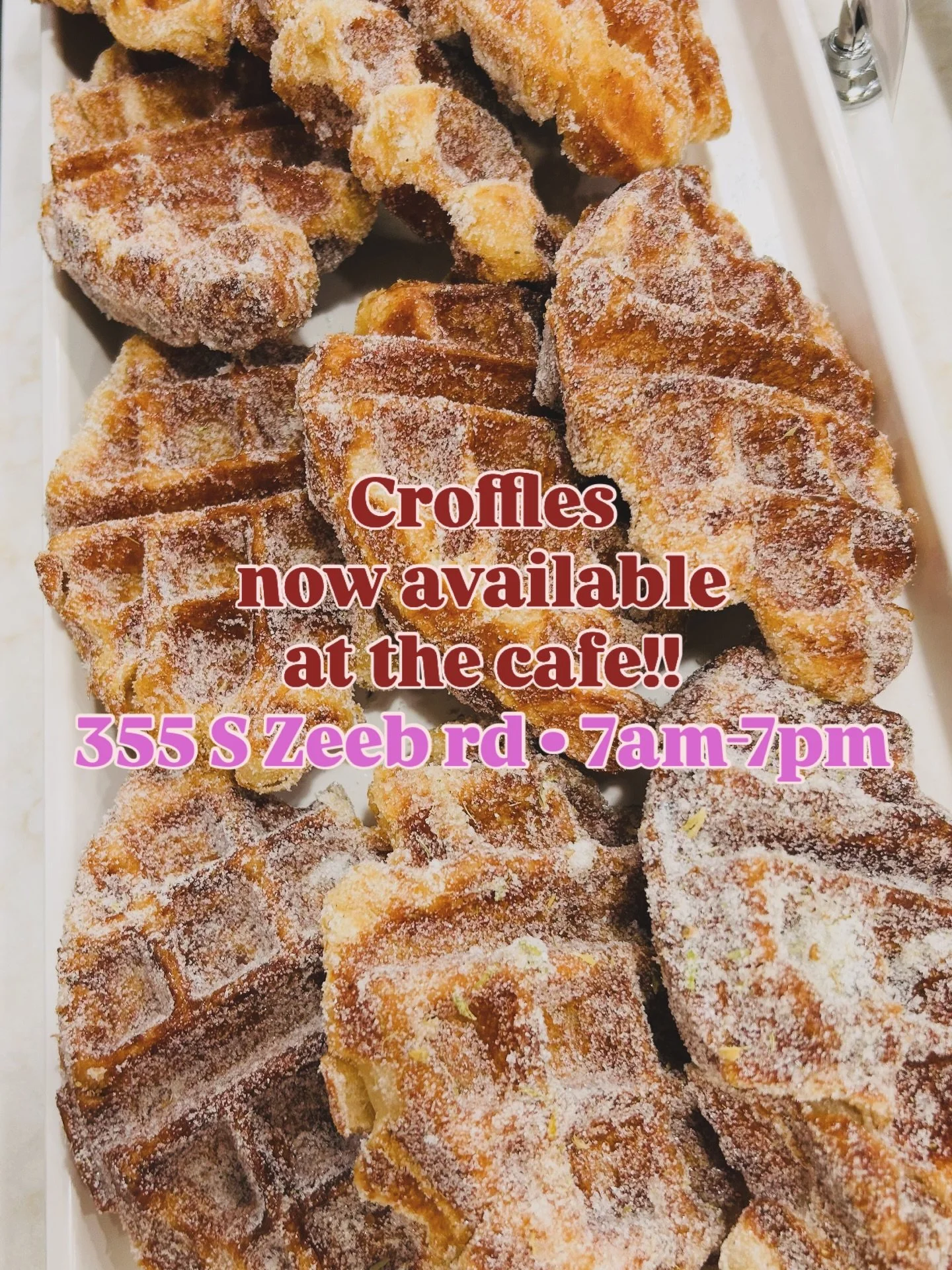 💖 new pastry alert! ‼️ the fan-favorite croffle is now available at the new Cafe at 355 S Zeeb rd! 🥳 sweeten your morning with the best pastries+coffee combo in town. Open 7-7 5 days a week! 💃🏻 

#pastry #annarboreats #croissant