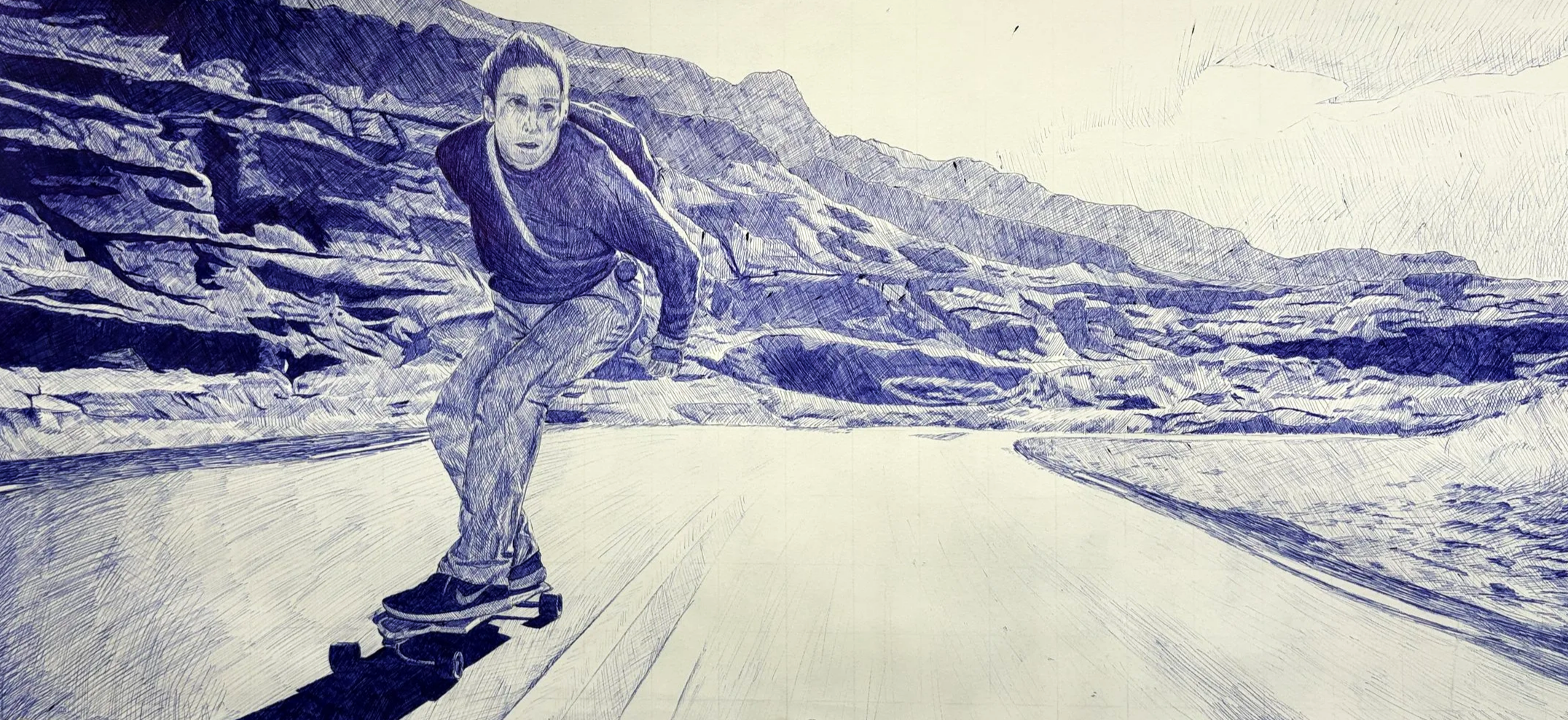"The Seceret Life of Walter Mitty" Pen Drawing 11.5"x24" - 2026