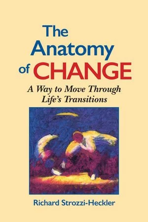 Book cover titled 'The Anatomy of Change: A Way to Move Through Life's Transitions' by Richard Strozzi-Heckler, featuring an abstract painting of three human figures in motion with a dark blue background.