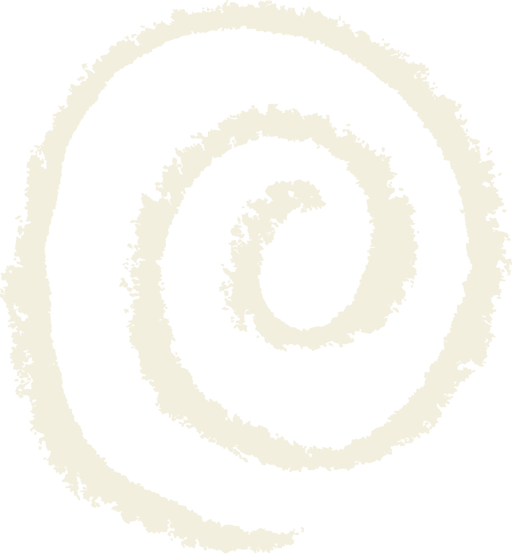 Black and white abstract spiral design with rough textured edges.
