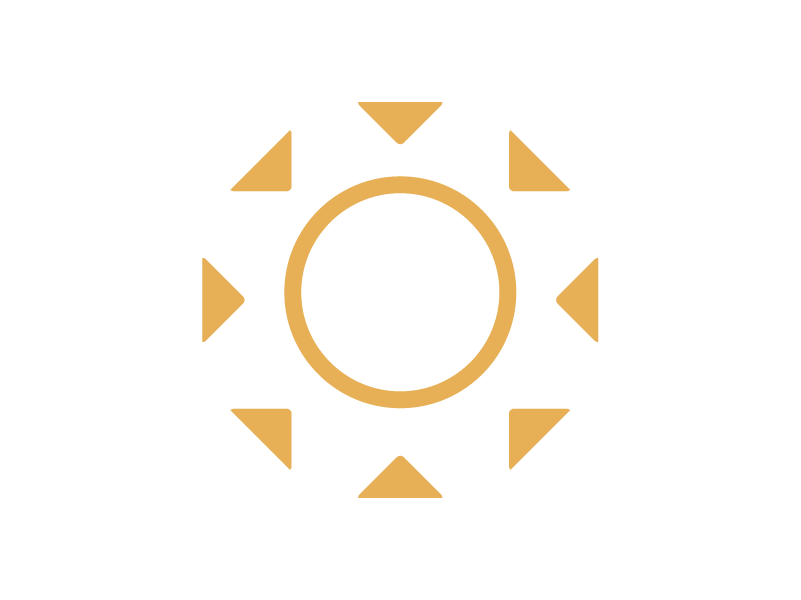 Icon of a sun with rays around it, representing brightness or sunlight.