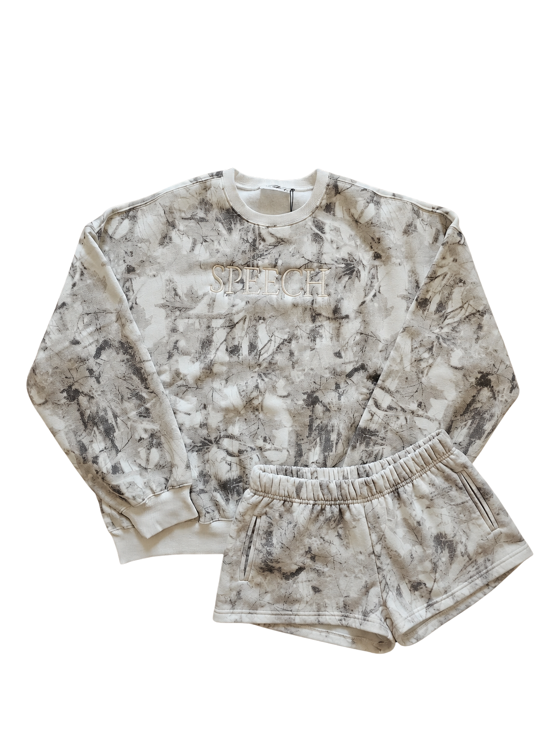 THERAWEAR Light Woodland Camo Cloud Fleece Crew Neck Sweatshirt & Short Set