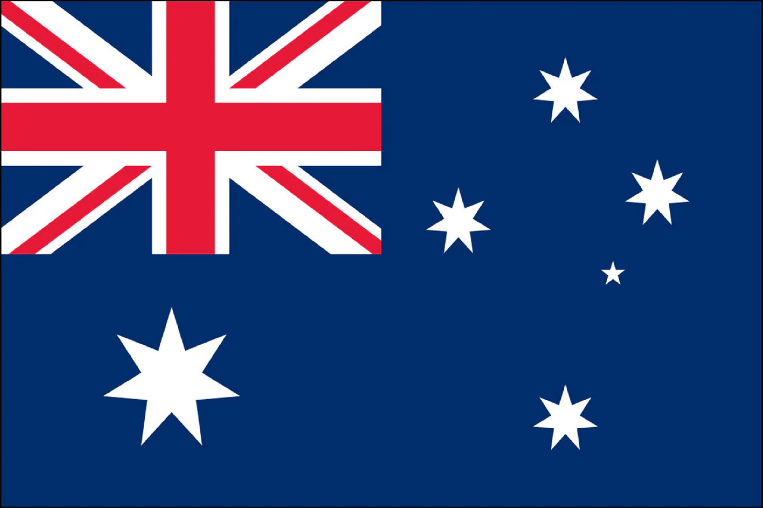 The national flag of Australia featuring a dark blue background, the Union Jack in the upper hoist quarter, a large white seven-pointed star below the Union Jack, and five white stars representing the Southern Cross constellation to the right.
