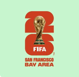 FIFA World Cup trophy with 2026 behind it and text 'San Francisco Bay Area'