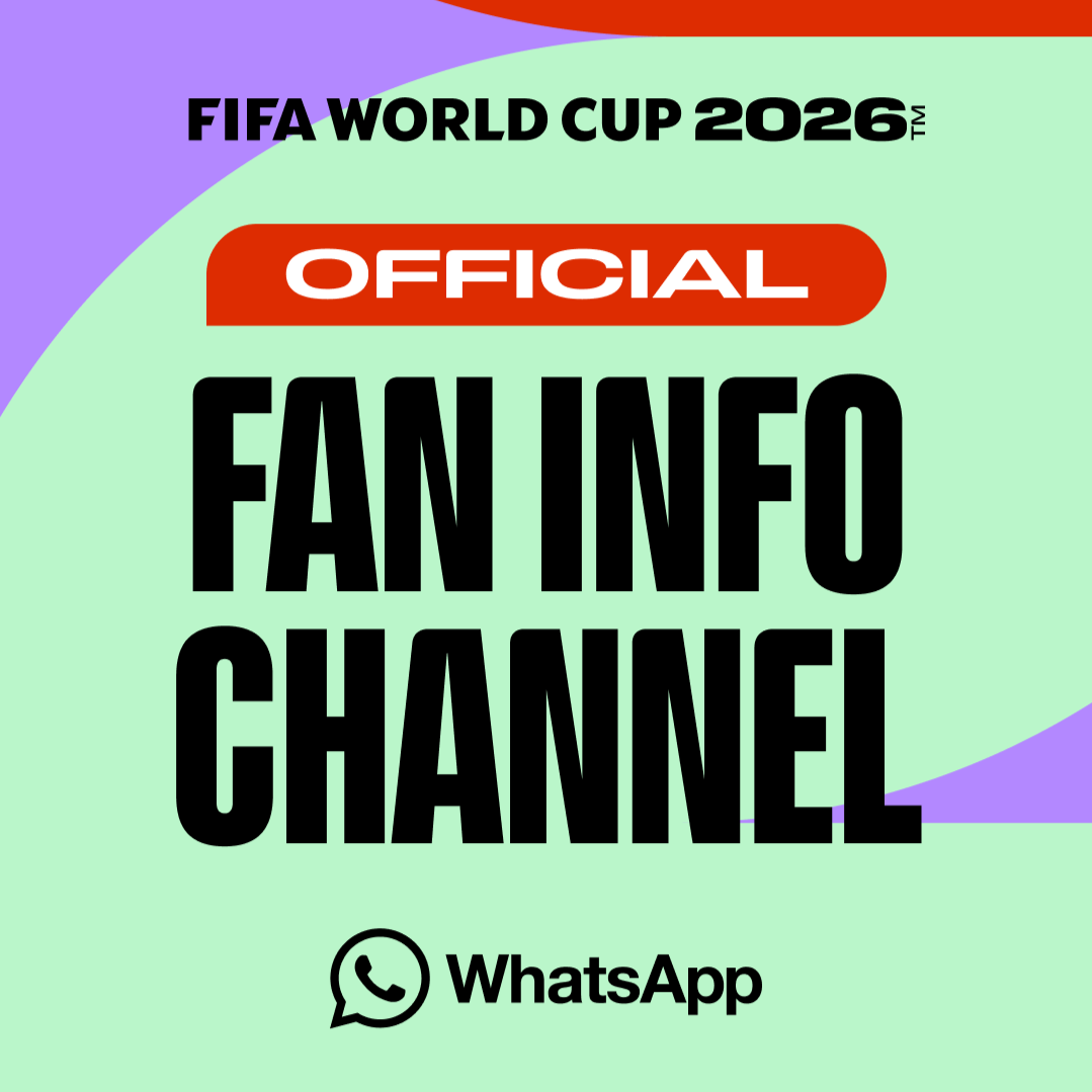 Official fan information channel for FIFA World Cup 2026, with WhatsApp contact icon at the bottom.