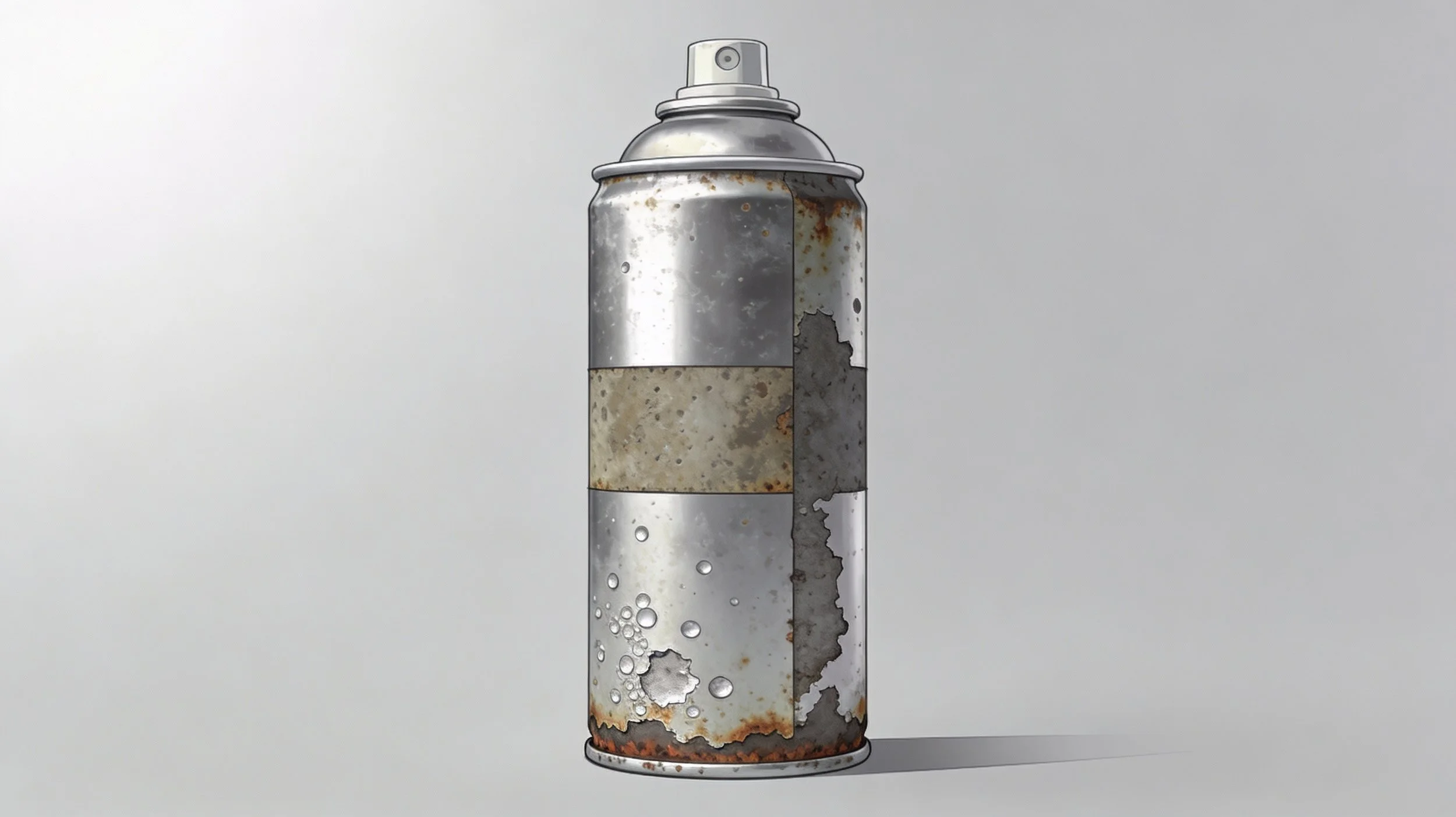 A spray can with corrosion at the seams.