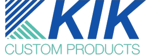 KIK Custom Products logo with stylized green and blue design
