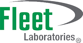 Fleet Laboratories logo with green and gray text and swoosh design.
