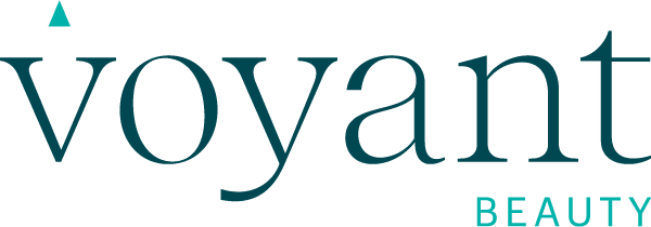 Close-up of the word 'voyant' in black and teal text, with 'BEAUTY' in teal underneath.