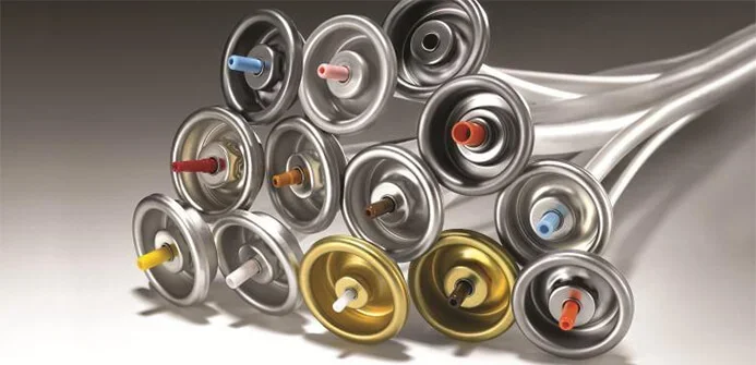 Close-up of metal medical endoscopes with colored connectors.