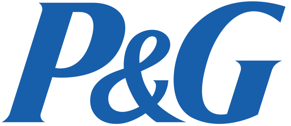 P&G logo in blue text on a black background.