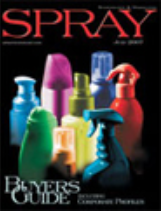 Cover of Spray Buyers Guide magazine featuring various colorful spray bottles.