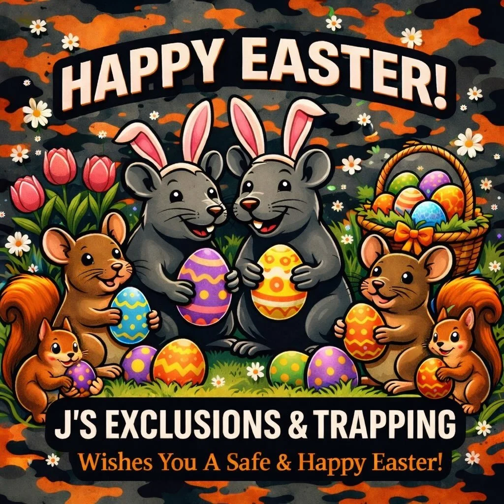 Happy Easter!🐰🌸
While the Easter Bunny is welcome&hellip; the rodents are not!
J&rsquo;s Exclusions &amp; Trapping is here to keep your home sealed, safe, and rodent-free.
Enjoy your holiday!💛