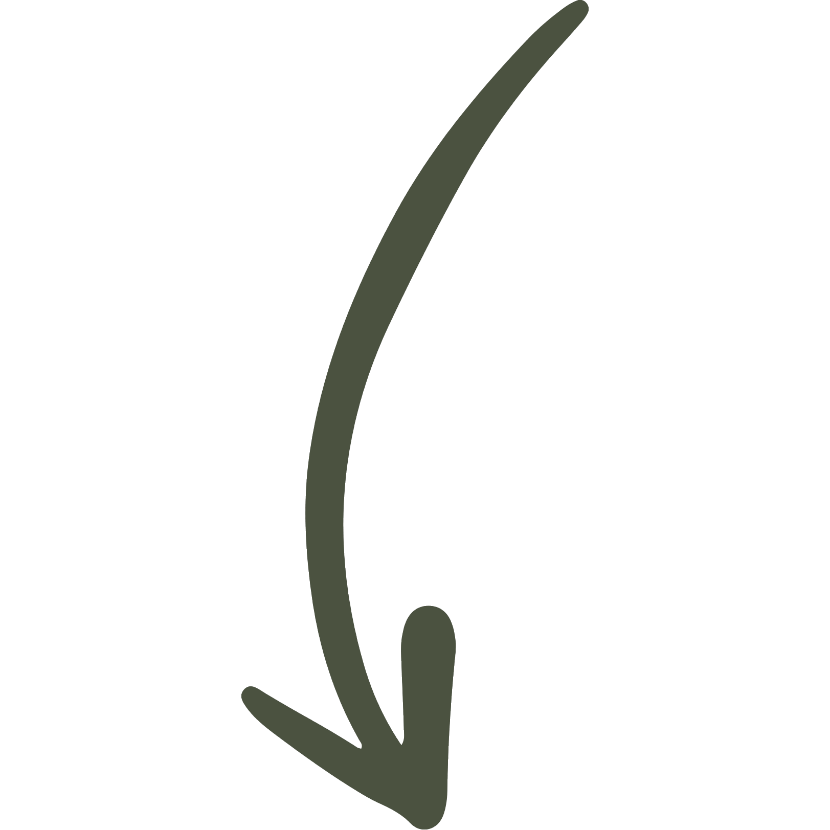 A large, dark gray arrow pointing downward and slightly to the left.