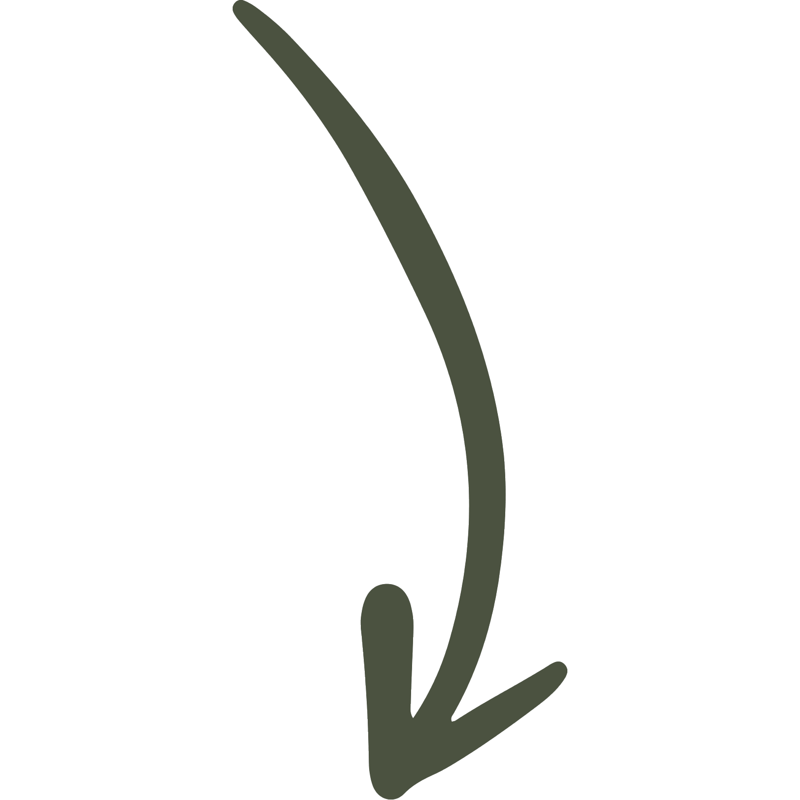 A dark green arrow pointing downward and to the right.