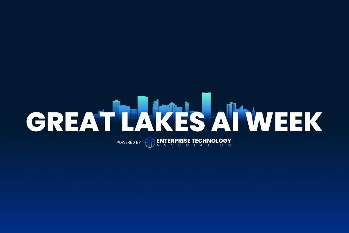 Digital graphic with city skyline silhouette and text 'Great Lakes AI Week' powered by Enterprise Technology Association.