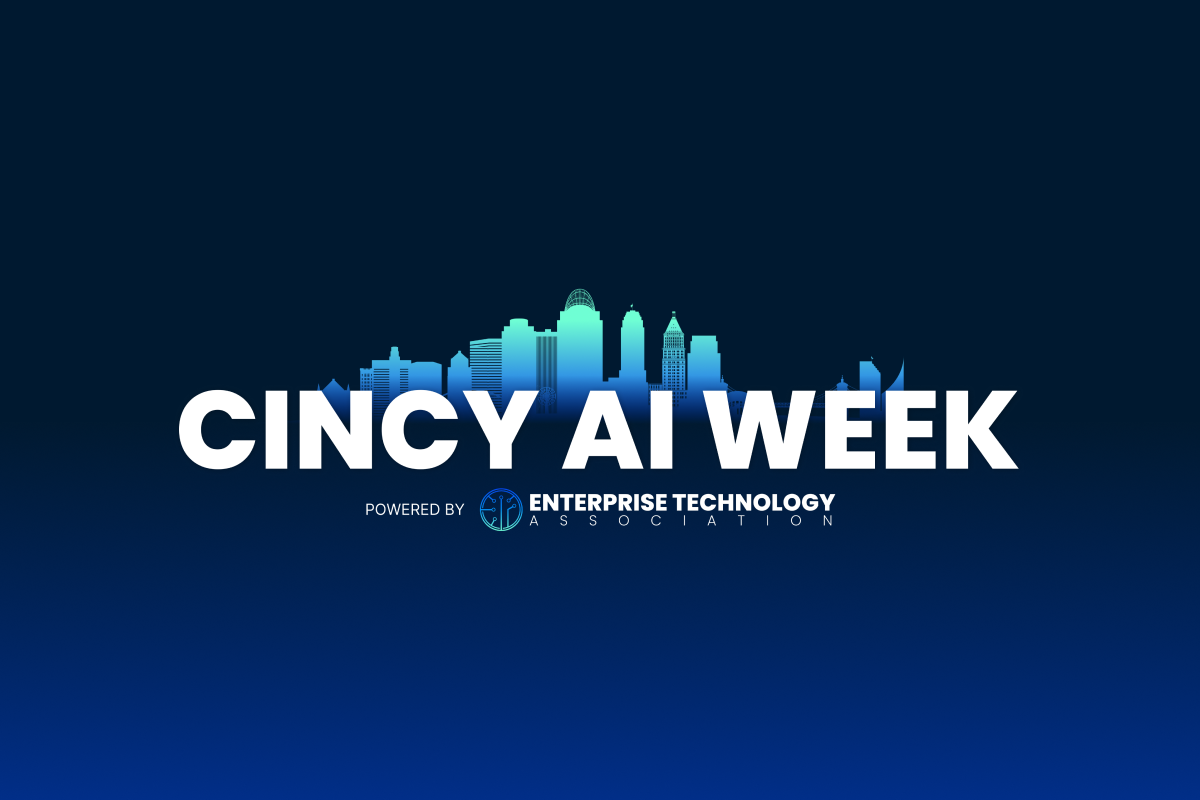 Logo for Cincy AI Week, with a stylized city skyline and text indicating it's powered by Enterprise Technology Association.