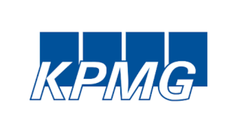 KPMG logo with five blue squares stacked in a row, with the white KPMG text overlaying the squares.