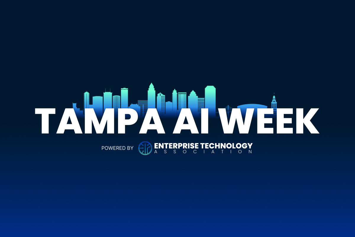 Logo for Tampa AI Week featuring a city skyline silhouette and the text 'Tampa AI Week', powered by Enterprise Technology Association.