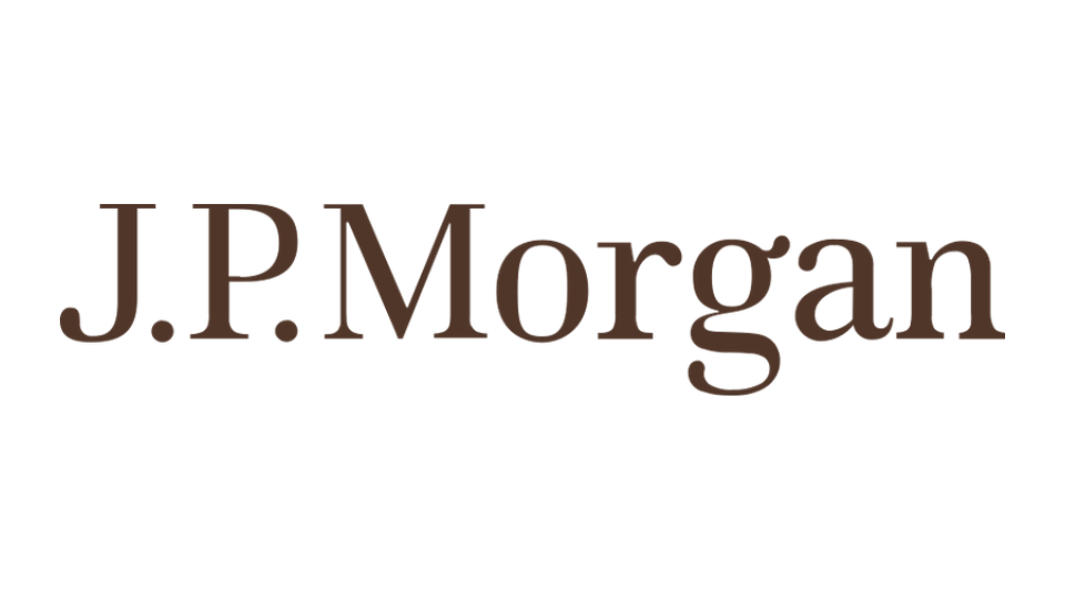 J.P. Morgan logo with large brown text on white background.