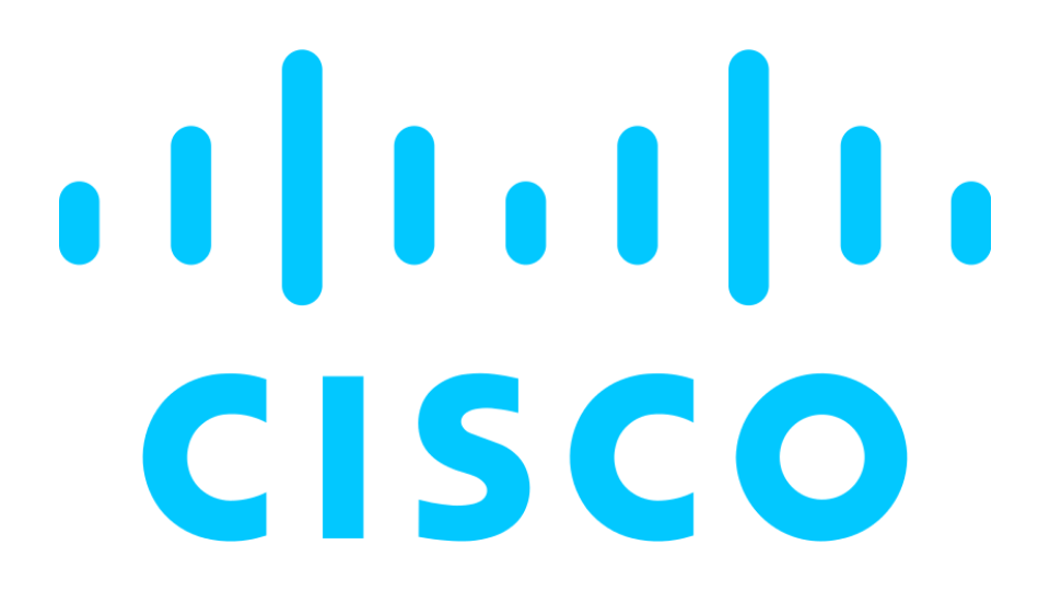 Cisco logo with blue vertical lines above the word 'CISCO' in blue letters.