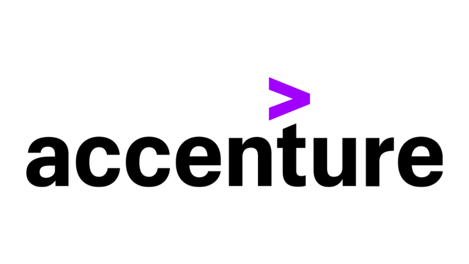 The logo of Accenture featuring the word 'accenture' in bold black letters with a purple greater-than symbol above the letter 't'.