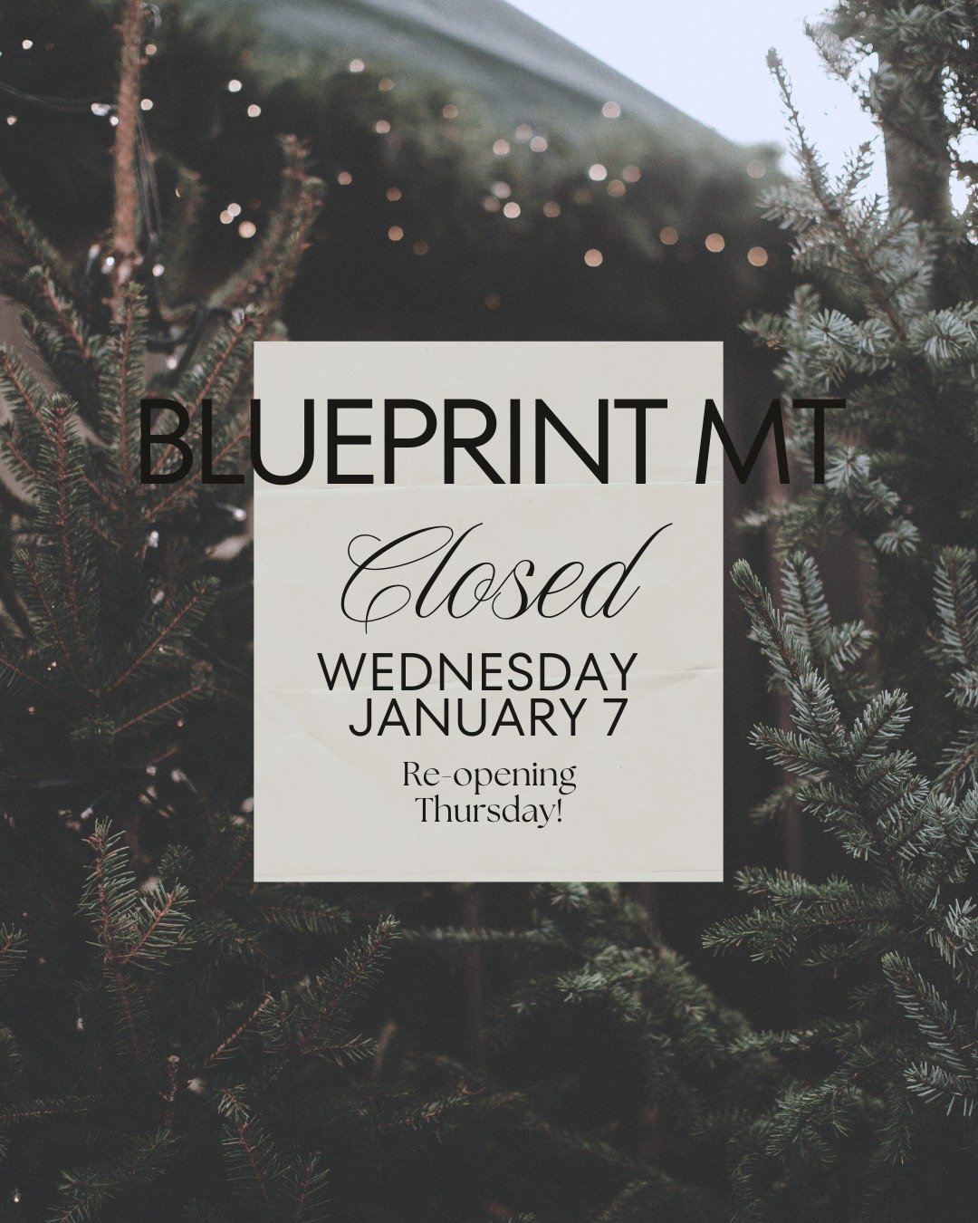 We will be closed this Wednesday, January 7. We apologize for any inconvenience and will re-open on Thursday