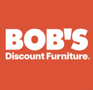 Logo of Bob's Discount Furniture with white text on an orange background.