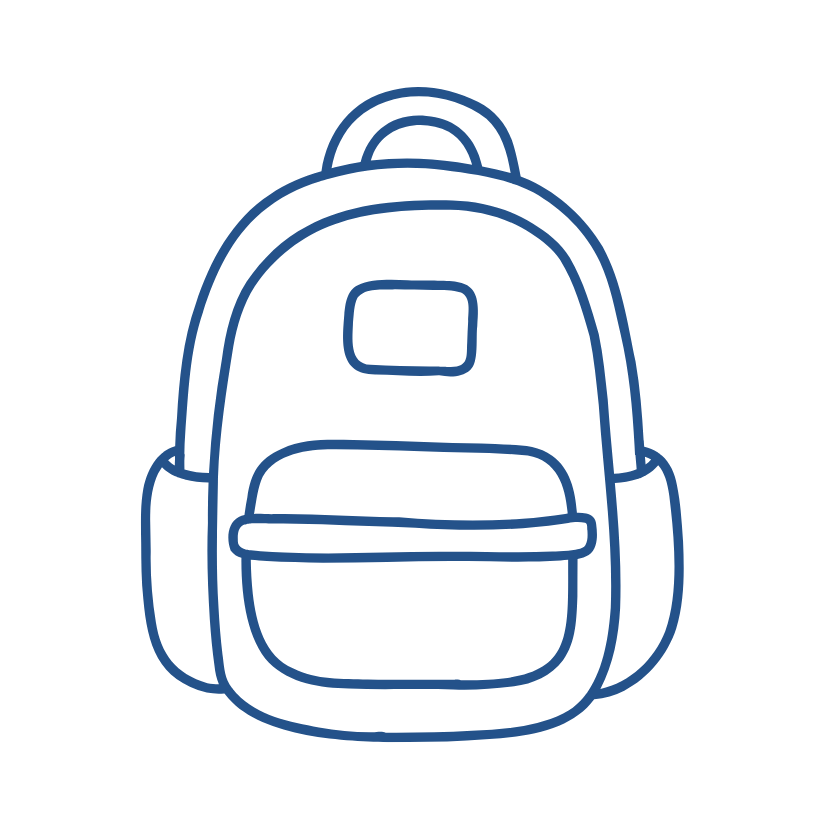 Outline of a backpack with multiple compartments and a handle on top.