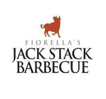 Logo for Fiorella's Jack Stack Barbecue featuring a red pig silhouette and black text.