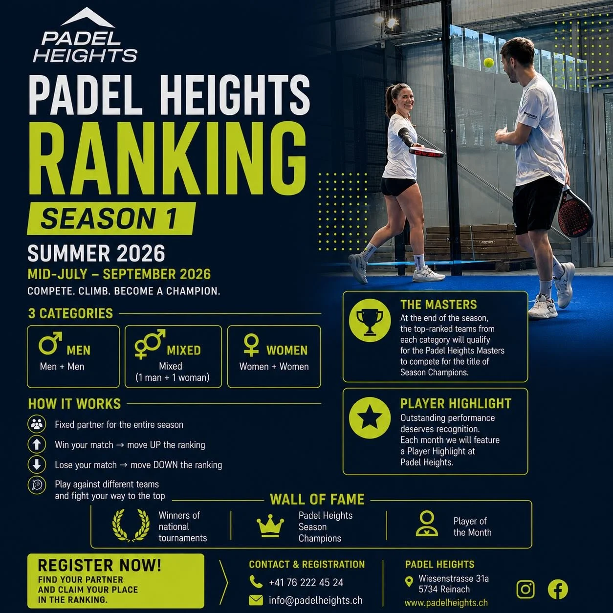 🚨 Das Padel Heights Ranking ist da. 🚨💙

Denkt ihr, ihr seid das beste Duo bei Padel Heights? 👀

Dann beweist es. K&auml;mpft euch die Rangliste nach oben, schlagt eure Rivalen und sichert euch euren Platz unter den Champions. 👑🔥🎾