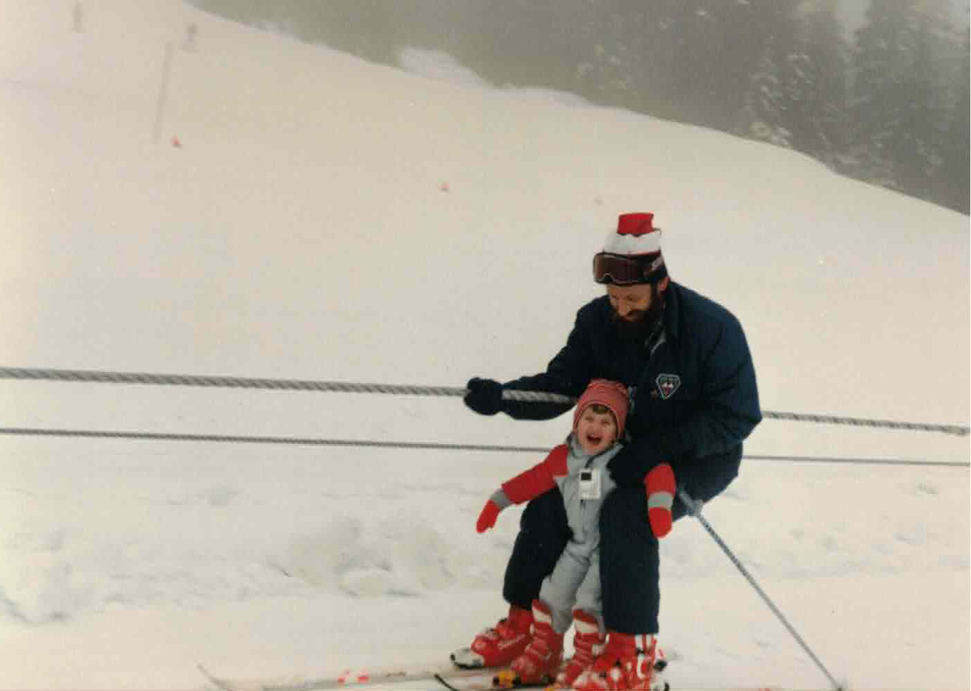 I started skiing at Grouse Mountain when I was 2.5 yrs old. Here I am, with my dad, getting pulled up the tope tow, January 1988. We were part of the Tyee skiing club, and were up every Saturday and Sunday. I have so many fond memories of those days 