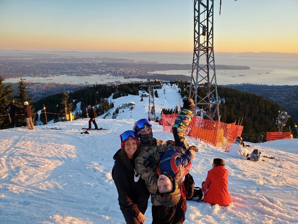 Standing on top of Grouse (our fav local mountain) over the years.
 - Ross