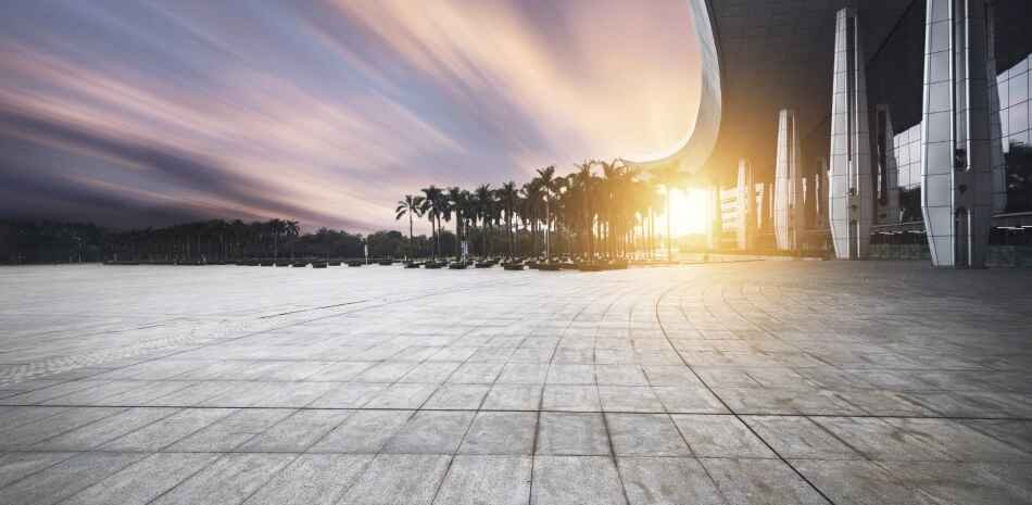 commercial concrete with a blue and purple sunset