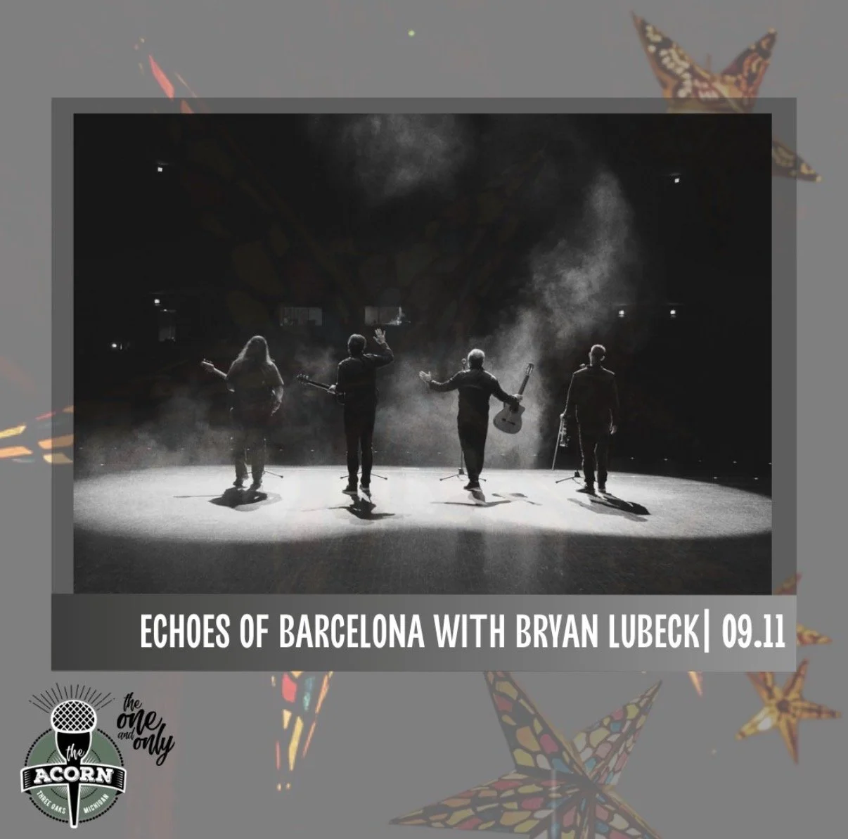 Sept 11, 2026 — Echoes of Barcelona with Bryan Lubeck, featuring Leticia Aravena (dance), Carlos Basile (Spanish guitar), Ronnie Malley (oud)