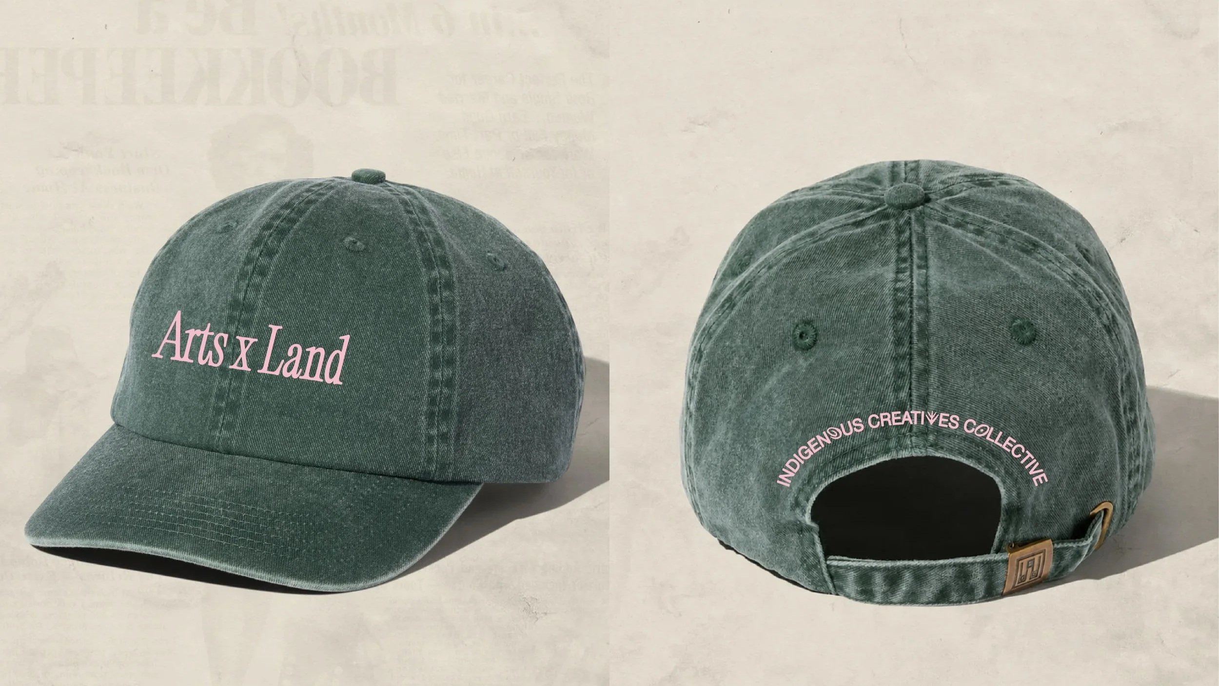 IndigenousCreatives_DadHat_ArtxLand_Green_SoftPink.jpg