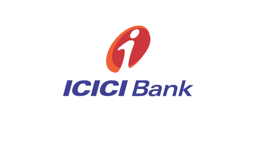 ICICI Bank logo with red info icon and blue text.