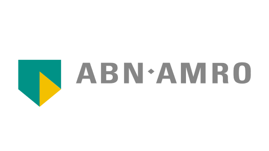ABN AMRO logo with a teal and yellow shield symbol and gray text